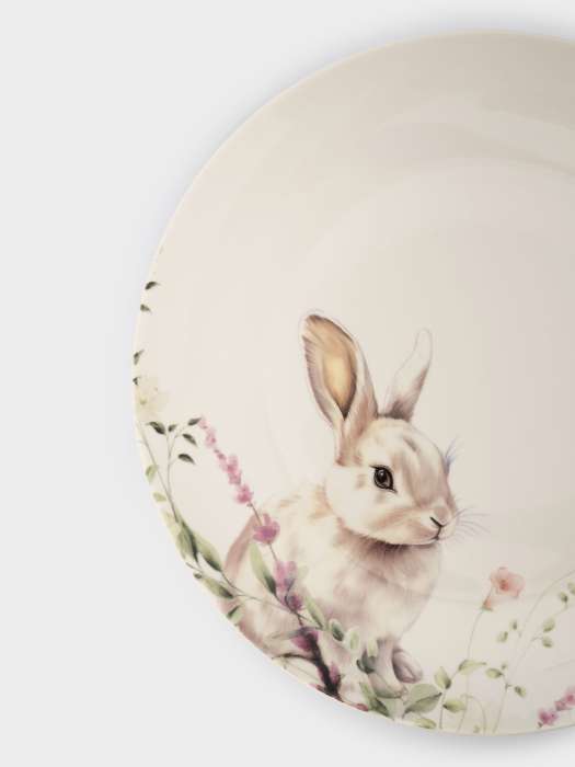 Тарелка обеденная, 27 см, фарфор N, белая, Кролик в цветах, Bunny ANNA LAFARG ANLAF-MJ25-08261