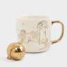 Кружка, 400 мл, с ситом для заваривания, фарфор N/сталь, золотистая, Лошадь/Звезда, Horse ANNA LAFARG ANLAF-EL2201-3