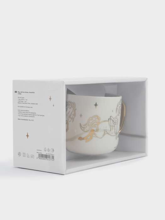 Кружка, 400 мл, с ситом для заваривания, фарфор N/сталь, золотистая, Лошадь/Звезда, Horse ANNA LAFARG ANLAF-EL2201-3