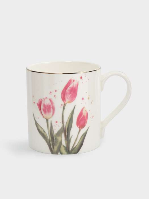 Кружка, 380 мл, фарфор F, белая, с золотистым кантом, Тюльпаны, Giardino ANNA LAFARG ANLAF-TNG160525-1
