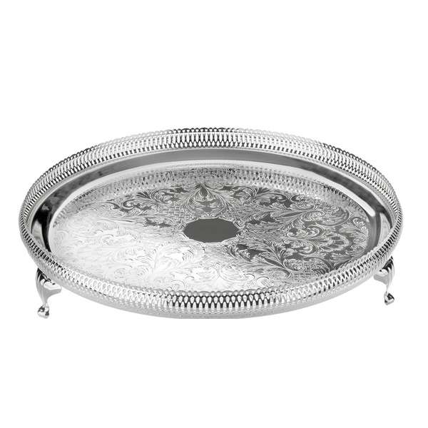 Блюдо круглое на ножках Queen Anne 35см, высокий борт, сталь, посеребрение QA-0/6391
