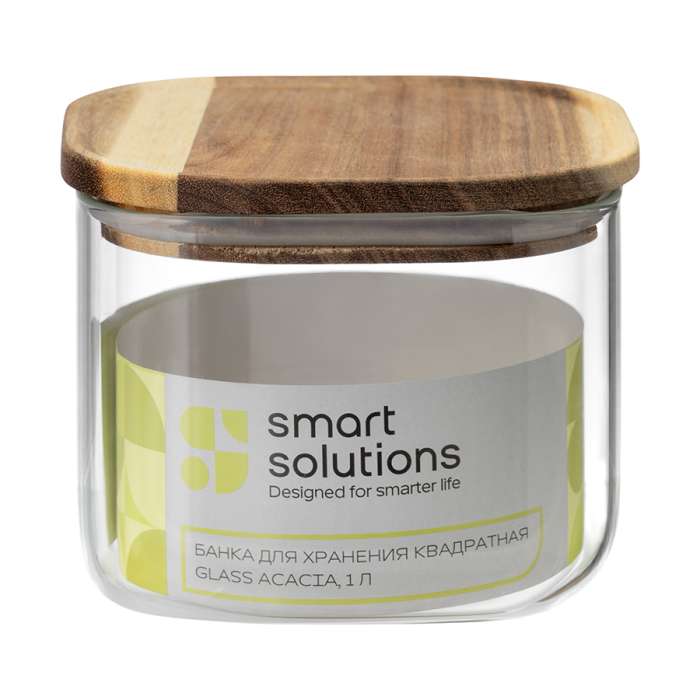Банка для хранения квадратная glass acacia,1 л Smart Solutions SS0000345
