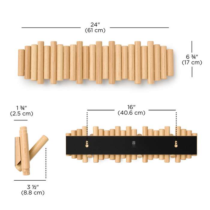 Вешалка настенная picket, 61 см, 8 крючков, натуральное дерево UMBRA 1023554-390