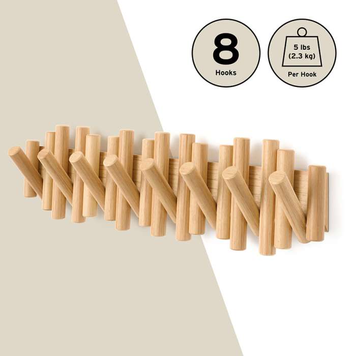 Вешалка настенная picket, 61 см, 8 крючков, натуральное дерево UMBRA 1023554-390