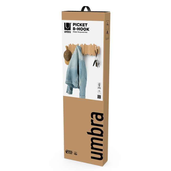 Вешалка настенная picket, 61 см, 8 крючков, натуральное дерево UMBRA 1023554-390