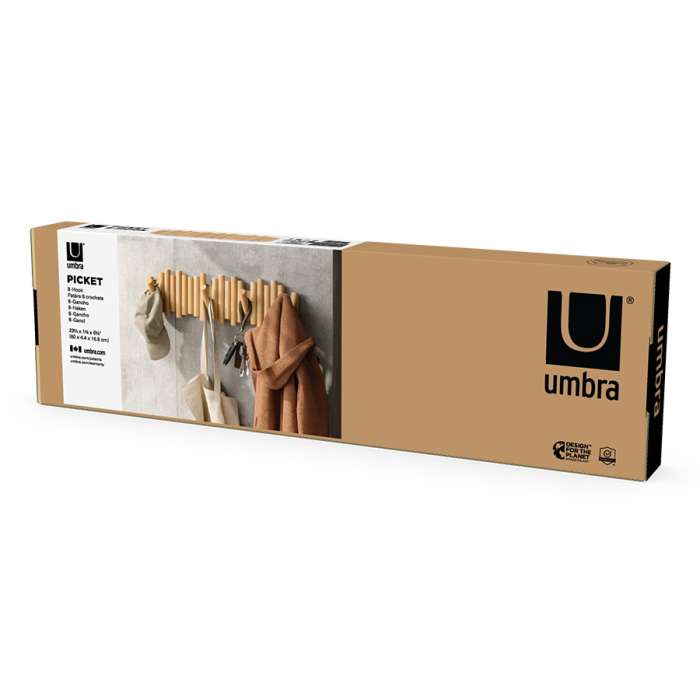 Вешалка настенная picket, 61 см, 8 крючков, натуральное дерево UMBRA 1023554-390