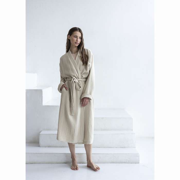 Халат из многослойного муслина бежевого цвета из коллекции essential, размер m Tkano TK23-BR0002
