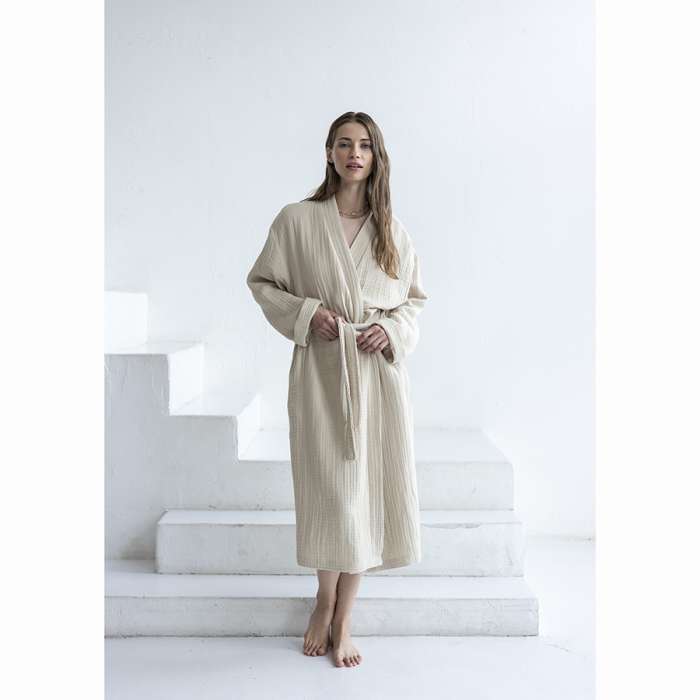 Халат из многослойного муслина бежевого цвета из коллекции essential, размер m Tkano TK23-BR0002