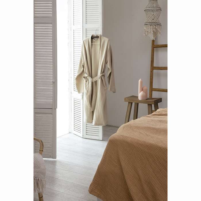 Халат из многослойного муслина бежевого цвета из коллекции essential, размер m Tkano TK23-BR0002