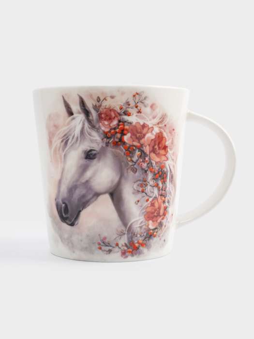 Кружка, 450 мл, фарфор F, белая, Лошадь с цветами, Horse ANNA LAFARG ANLAF-TNG2401-2