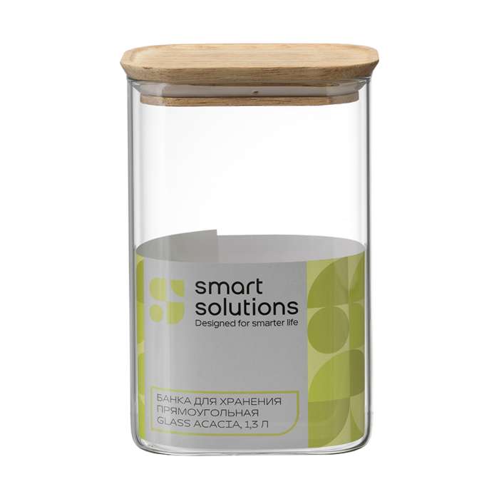 Банка для хранения прямоугольная glass acacia, 1,3 л Smart Solutions SS0000343