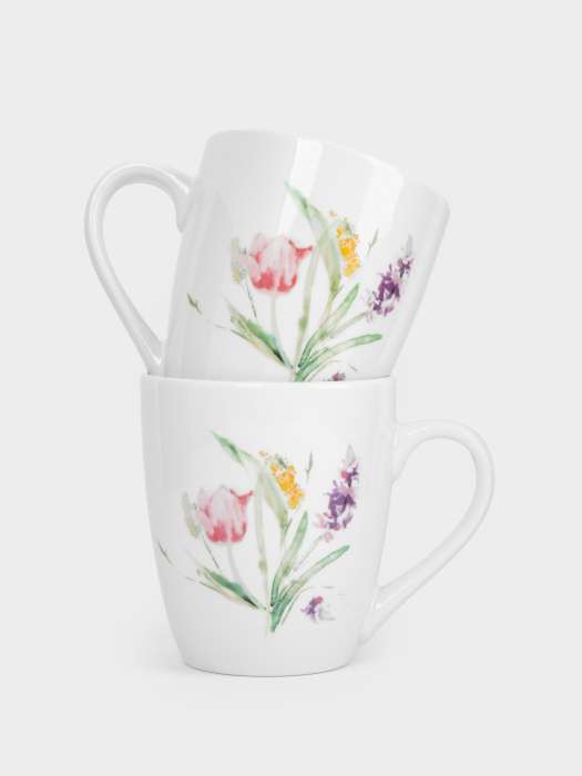 Кружка, 350 мл, 2 шт, фарфор P, белый, Акварельные цветы, Bouquet ANNA LAFARG ANLAF-MEIBO-200525-3