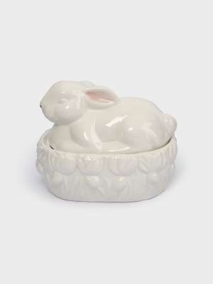 Емкость для хранения, 18х15 см, 740 мл, керамика, молочно-золотистая, Кролик в цветах, White Rabbit ANNA LAFARG ANLAF-DJIA-010825-2