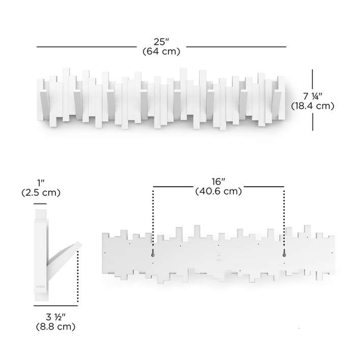 Вешалка настенная sticks, 72 см, 8 крючков, белая UMBRA 1023536-660