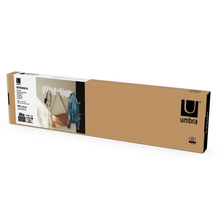 Вешалка настенная sticks, 72 см, 8 крючков, белая UMBRA 1023536-660