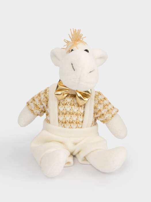 Игрушка, 23 см, мягкая, полиэстер, бело-золотистая, Конь в комбинезоне, New year ANNA LAFARG ANLAF-242015B