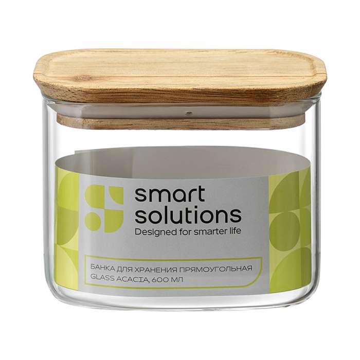 Банка для хранения прямоугольная glass acacia, 600 мл Smart Solutions SS0000344