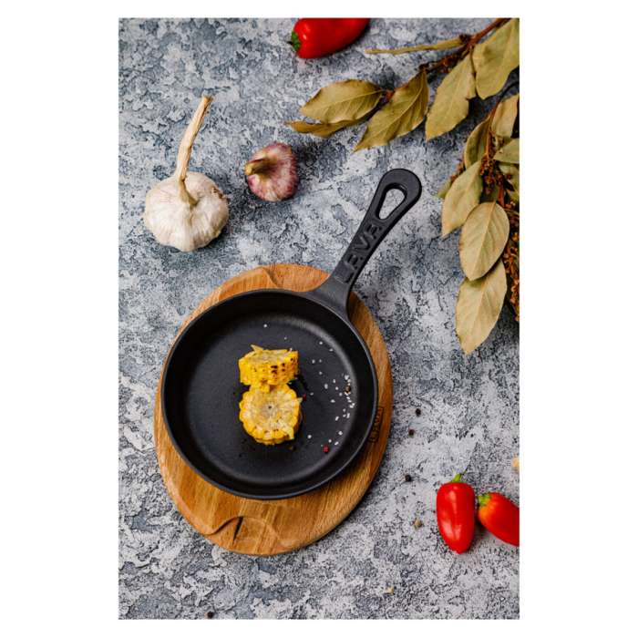 Сковорода порционная на подставке LAVA d16 см, 0,2 л, чугун, бук