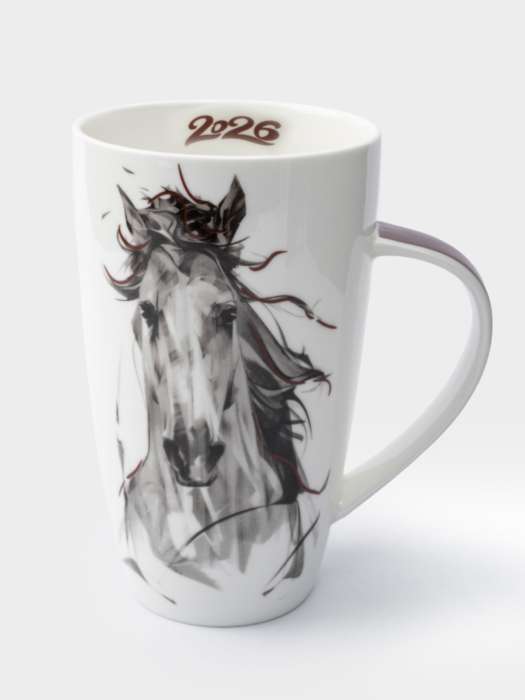 Кружка, 600 мл, фарфор F, черно-белая, Конь, Horse ANNA LAFARG ANLAF-TNG2401-1