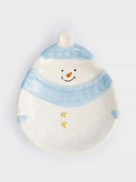 Блюдо, 18x22x4 см, керамика, бело-голубое, Снеговик в шапке и шарфе, Snowman ANNA LAFARG ANLAF-JIA-220125-5