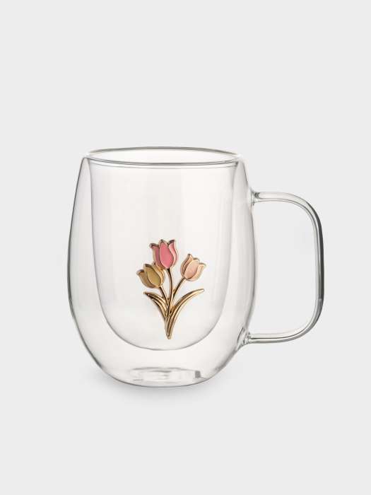 Кружка, 330 мл, стекло Б/металл, Тюльпаны, Wind-deco ANNA LAFARG ANLAF-QL25-7
