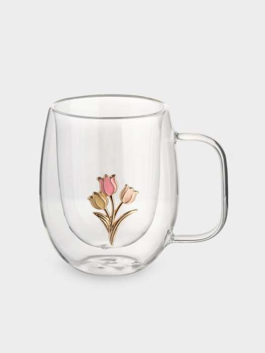 Кружка, 330 мл, стекло Б/металл, Тюльпаны, Wind-deco ANNA LAFARG ANLAF-QL25-7