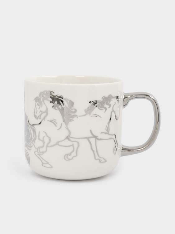Кружка, 400 мл, фарфор N, бело-серебристая, Лошади, Horse ANNA LAFARG ANLAF-EL2201-2