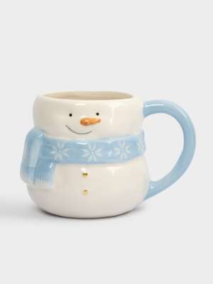Кружка, 450 мл, керамика, бело-голубая, Снеговик в шарфе, Snowman ANNA LAFARG ANLAF-JIA-220125-6