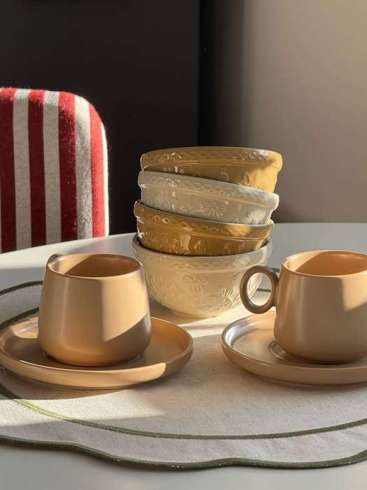 Набор из 4 пиал кремового/бежевого цветов с рельефным узором Ягоды Тайги из коллекции russian north, 130 мл Tkano TK22-TW_BW0013