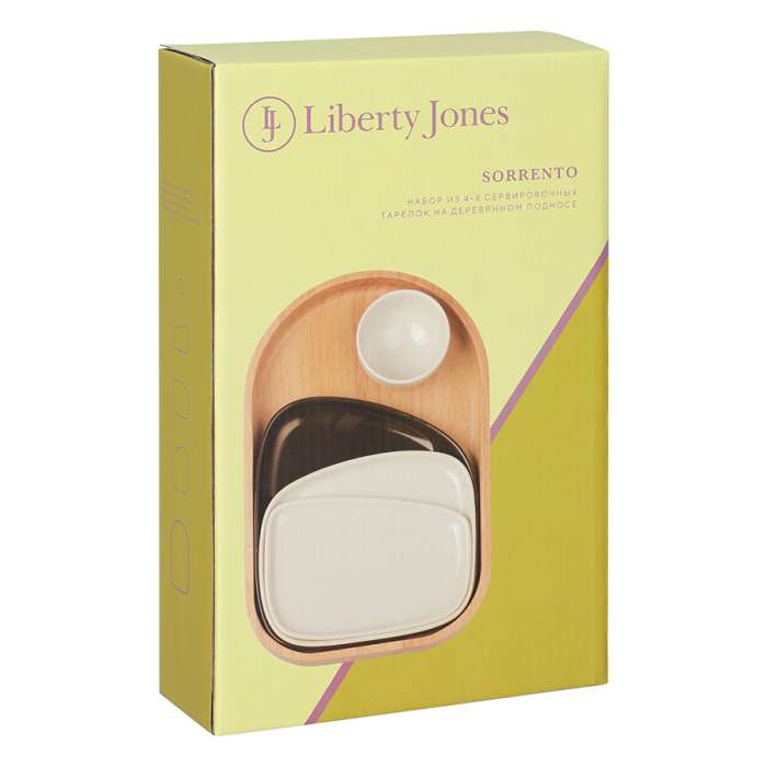 Набор из 4-х сервировочных тарелок на деревянном подносе sorrento Liberty Jones LJ0000401