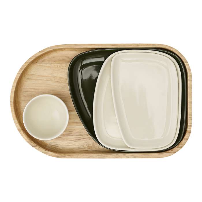 Набор из 4-х сервировочных тарелок на деревянном подносе sorrento Liberty Jones LJ0000401