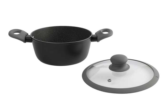 Кастрюля, 20 см, 2,3 л, с крышкой, с покрытием, алюминий, серо-черная, Robust ANNA LAFARG ANLAF-CNA1025-6
