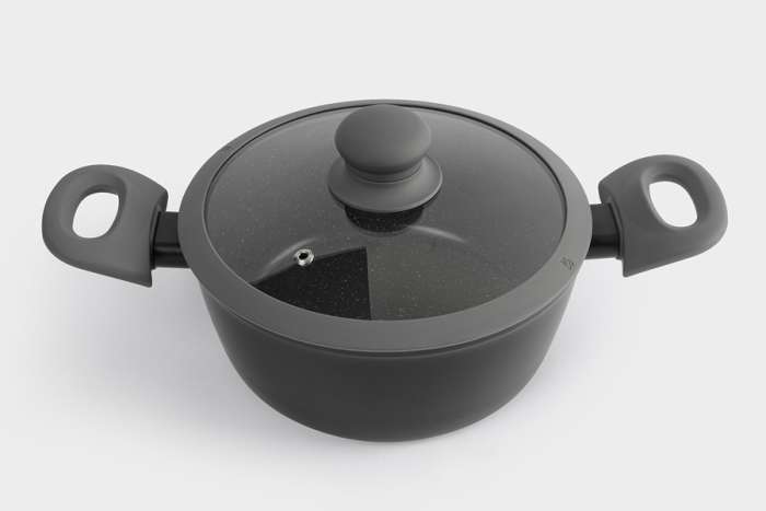 Кастрюля, 20 см, 2,3 л, с крышкой, с покрытием, алюминий, серо-черная, Robust ANNA LAFARG ANLAF-CNA1025-6