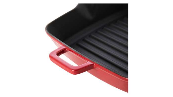 Сковорода-гриль квадратная LAVA 20х20 см, металлическая ручка,  чугун, красная