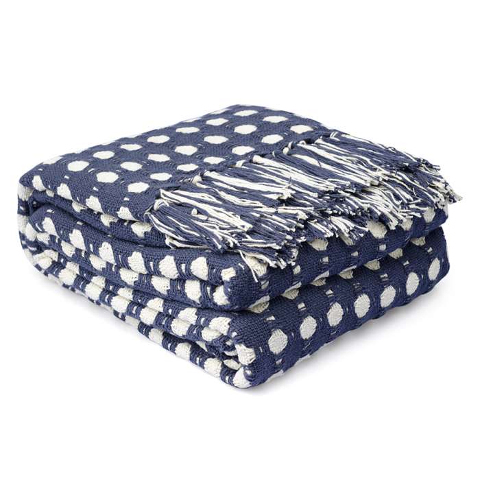 Покрывало из хлопка polka dots темно-синего цвета из коллекции essential, 180х250 см Tkano TK23-BS0012