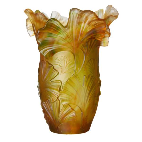 Ваза Decor de table Гинкго 30 см, хрусталь, янтарно-зеленая, п/к