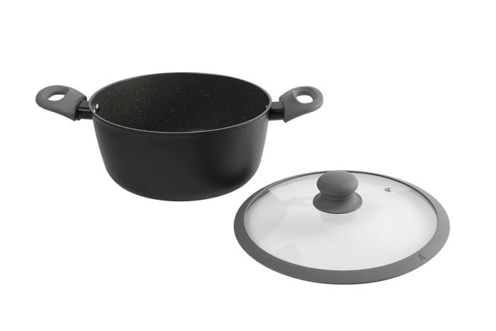 Кастрюля, 24 см, 3,9 л, с крышкой, с покрытием, алюминий, серо-черная, Robust ANNA LAFARG ANLAF-CNA1025-7