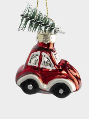 Игрушка елочная, 4х6 см, стекло, красная, Машина с елкой, New year ANNA LAFARG ANLAF-4YUC16C214