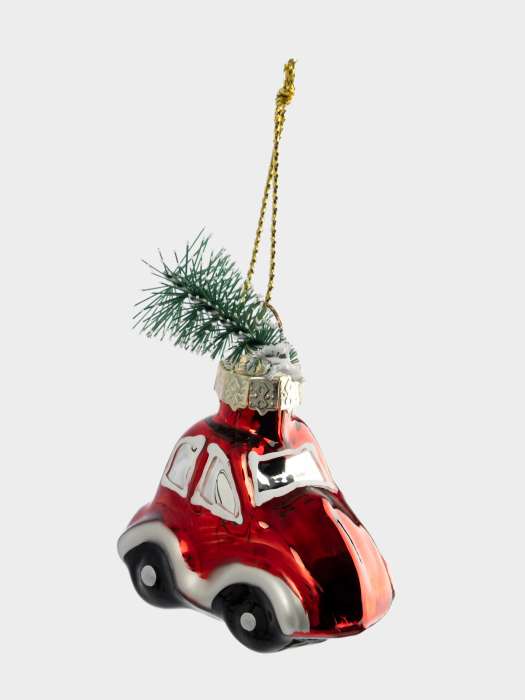 Игрушка елочная, 4х6 см, стекло, красная, Машина с елкой, New year ANNA LAFARG ANLAF-4YUC16C214