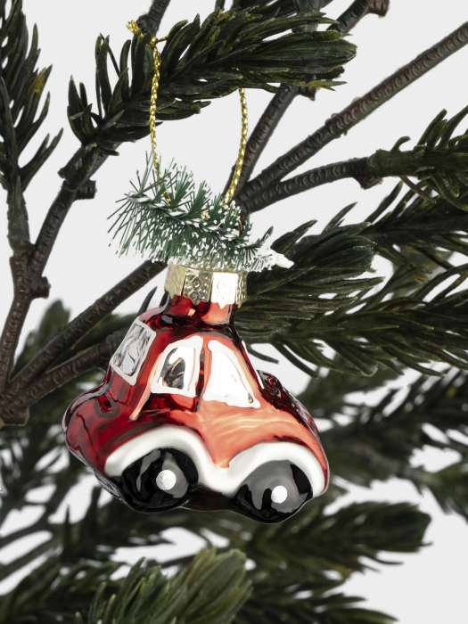 Игрушка елочная, 4х6 см, стекло, красная, Машина с елкой, New year ANNA LAFARG ANLAF-4YUC16C214