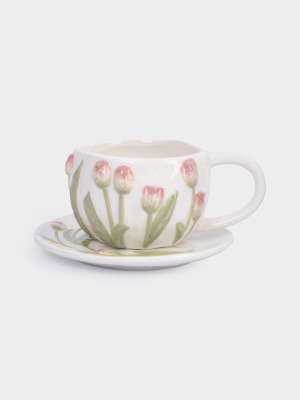 Пара чайная, 1 перс, 2 пр, 370 мл, керамика, молочная, Тюльпаны, Tulip ANNA LAFARG ANLAF-FDW-130525-7