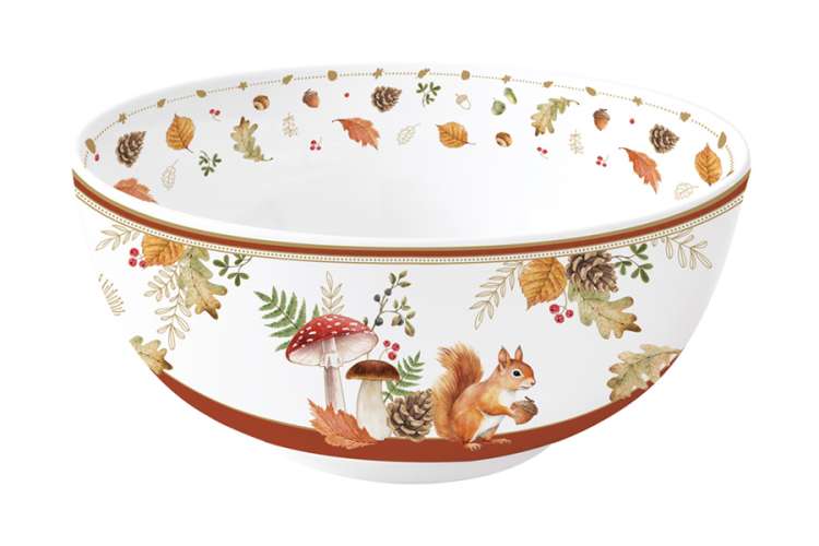 Салатник, 23х10 см, 2,5 л, фарфор P, белый, Белка и грибы, Autumn Breeze EASY LIFE EL-R1192/AUBR