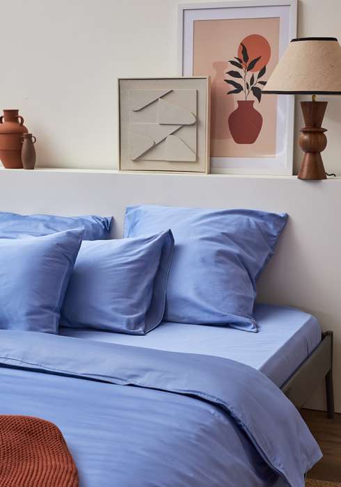 Простыня на резинке из премиального сатина сиреневого цвета из коллекции essential, 160х200х30 см Tkano TK24-FS0044