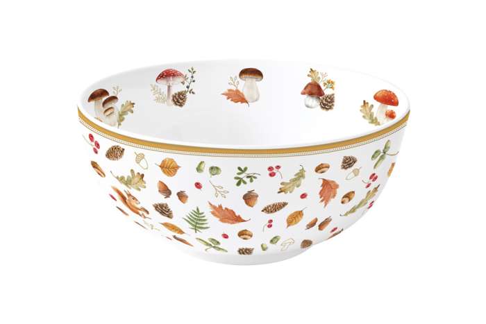 Салатник, 15х8 см, 600 мл, фарфор P, белый,Грибы и листья, Autumn Breeze EASY LIFE EL-R1191/AUBR