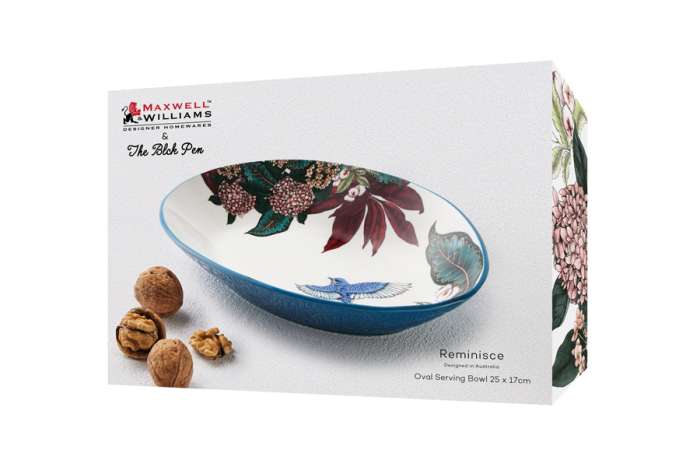 Салатник, 25х17см, 600 мл, керамика, овальный, синий, Цветы и птица, Reminisce MAXWELL & WILLIAMS MW696-DR0553
