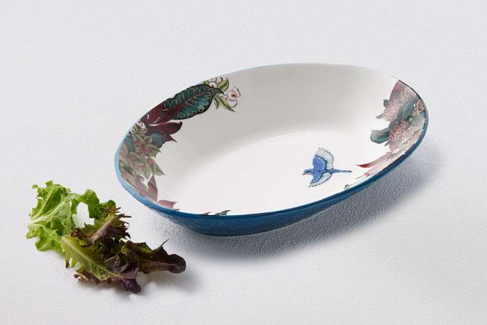 Салатник, 32х23 см, 1,5 л, керамика, овальный, синий, Цветы и птица, Reminisce MAXWELL & WILLIAMS MW696-DR0554