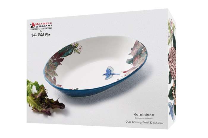 Салатник, 32х23 см, 1,5 л, керамика, овальный, синий, Цветы и птица, Reminisce MAXWELL & WILLIAMS MW696-DR0554