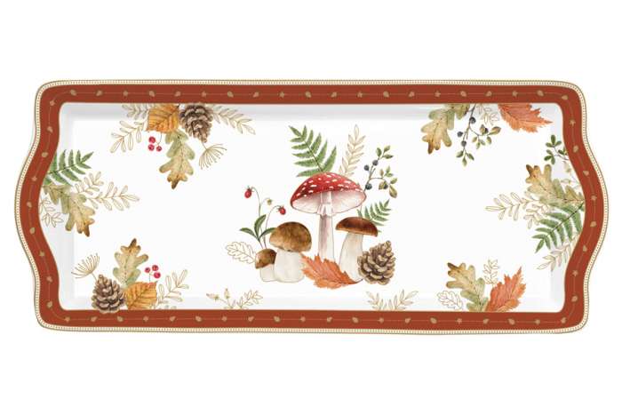 Блюдо, 35х15 см, фарфор P, белое, прямоугольное, Грибы и листья, Autumn Breeze EASY LIFE EL-R1109/AUBR