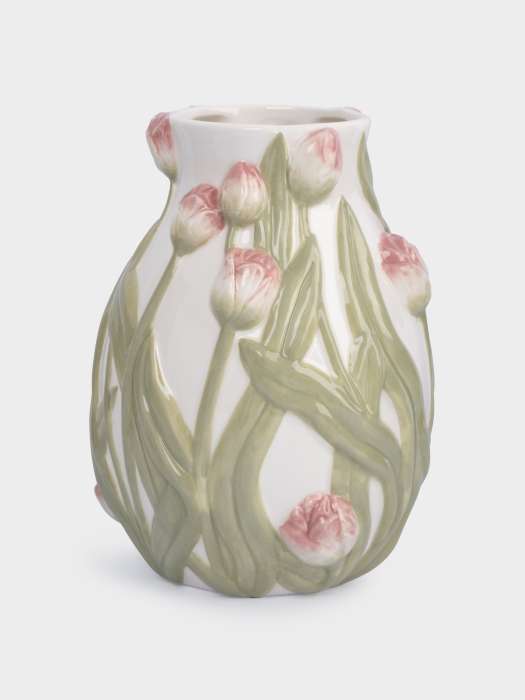 Ваза для цветов, 19 см, керамика, молочная, Розовые тюльпаны, Tulip ANNA LAFARG ANLAF-FDW-130525-4