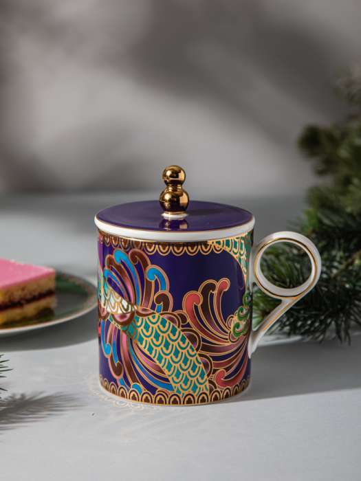 Кружка с крышкой Mix&Match Home Волшебный Дракон 350 мл, фарфор, фиолетовая